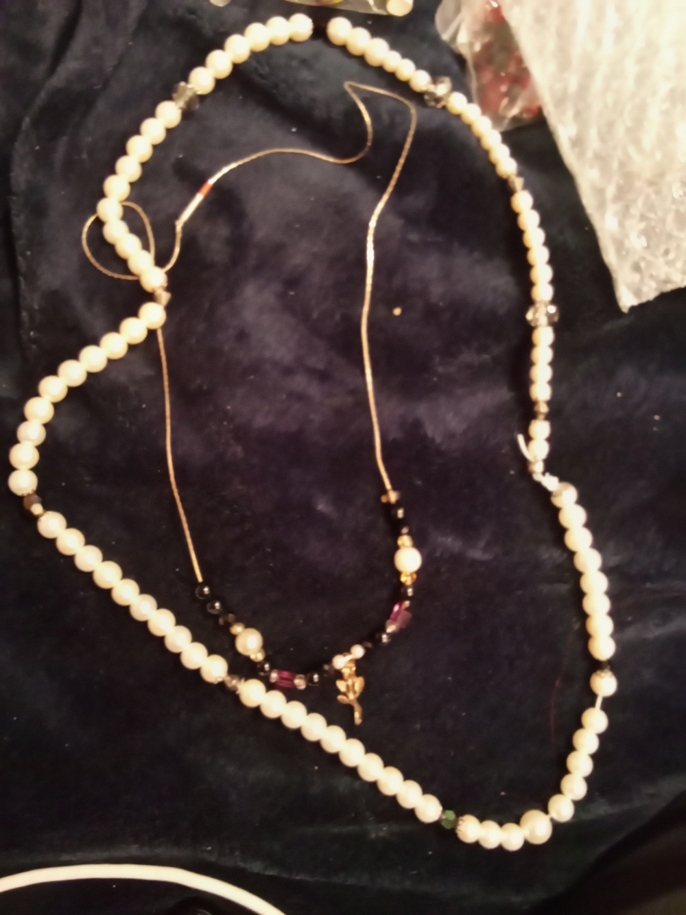 Double Strand Pearl and Bead Necklace Set - Cream and Black